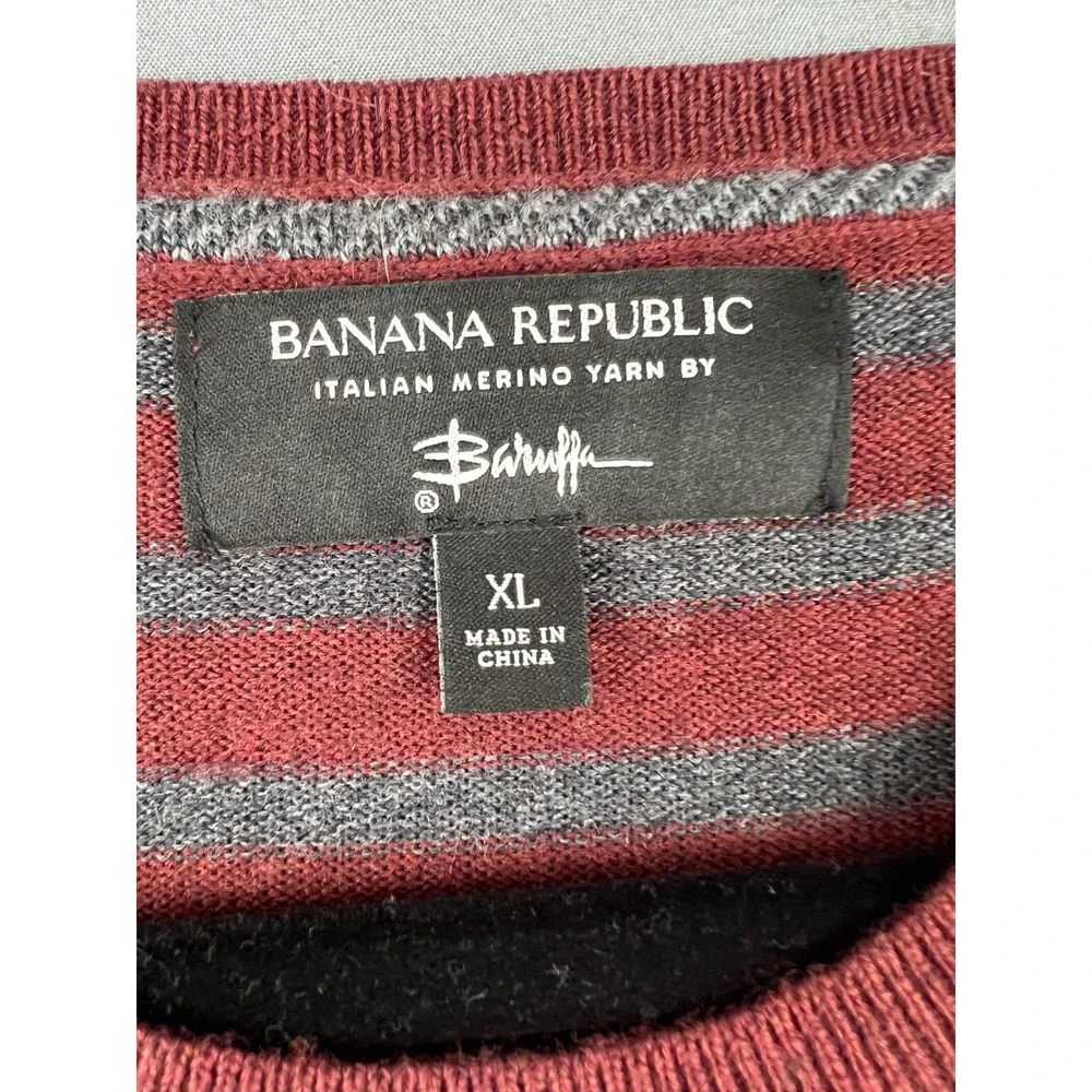Banana Republic Sweater Mens XL Red Gray Striped Italian Merino Wool Baruffa Exc